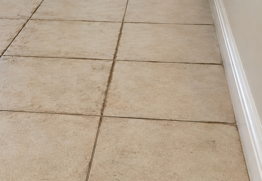Clean tile and grout before and after comparison.