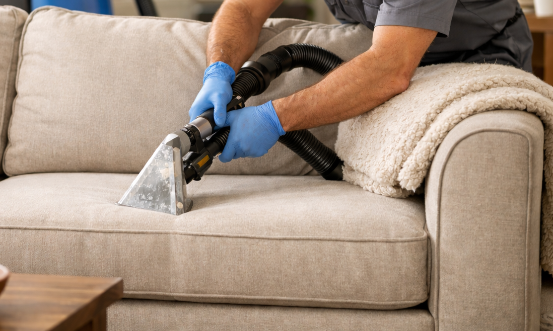 Deep cleaning upholstered sofa in Richardson TX